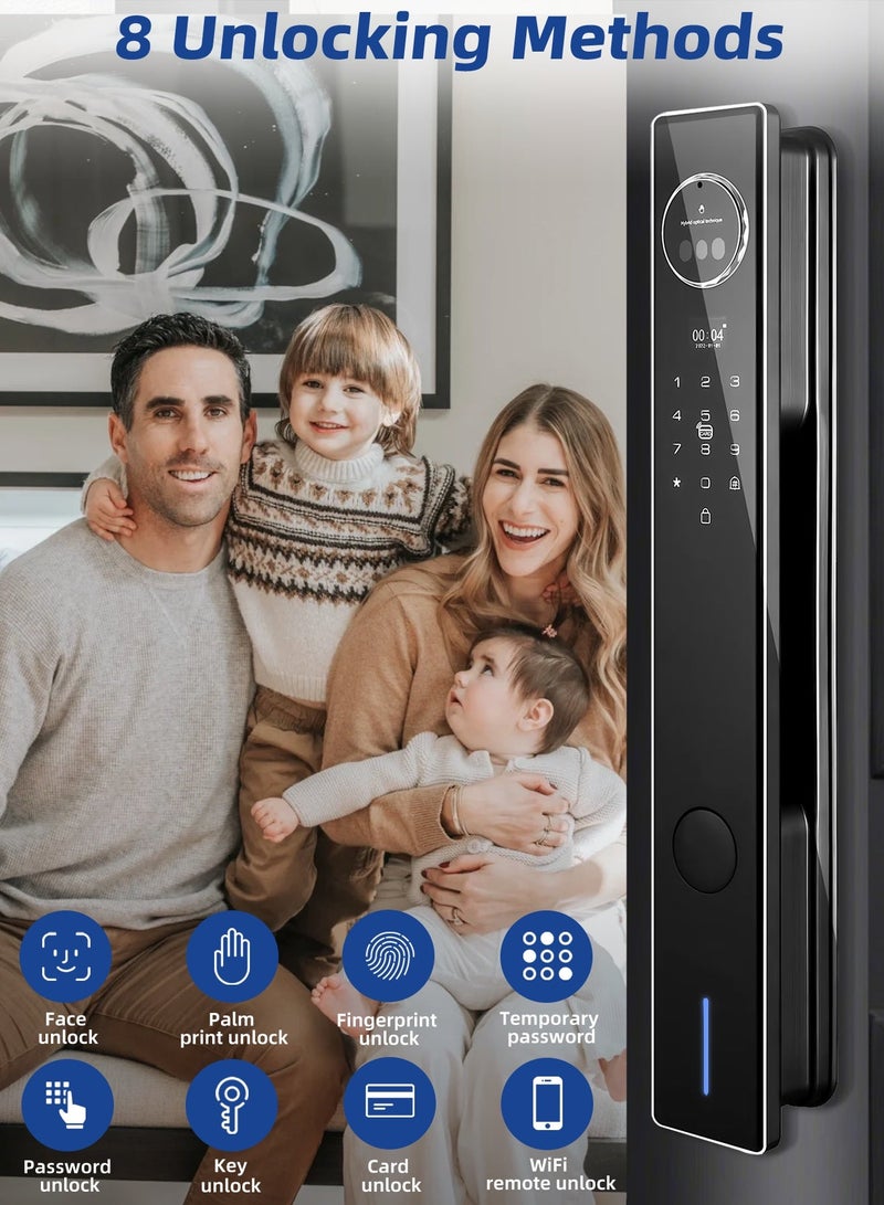 Tichondrius Smart Door Lock with Dual Camera, Face & Palm Print Recognition, Dual 3500mAh Batteries, 2-Way Intercom, Tuya Wi-Fi App, Fingerprint, Passcode & Key Access - Image 2